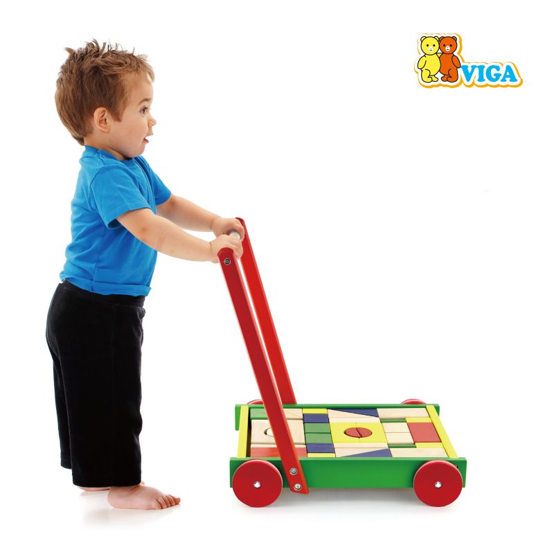 עגלת קוביות עץ VIGA עגלת קוביות עץ VIGA