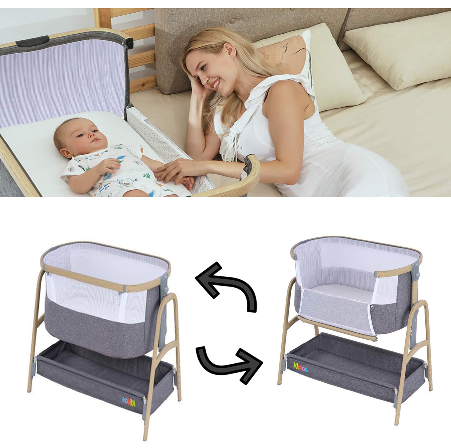 Less than Align Excellent עריסה נצמדת למיטה Co-Sleeper - אפור מלאנג' / שלד דמוי עץ קידוס | הזמינו כאן - Smart Baby Less than Align Excellent עריסה נצמדת למיטה Co-Sleeper - אפור מלאנג' / שלד דמוי עץ קידוס | הזמינו כאן - Smart Baby